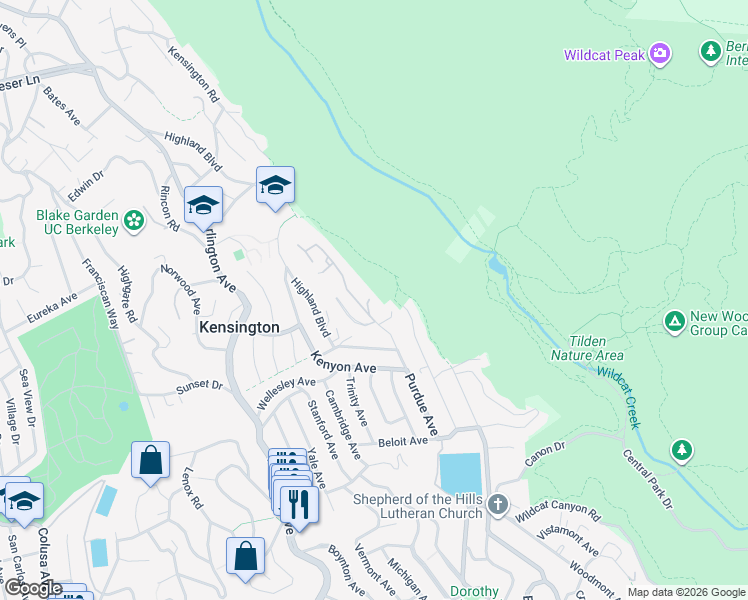 map of restaurants, bars, coffee shops, grocery stores, and more near 135 Purdue Avenue in Kensington