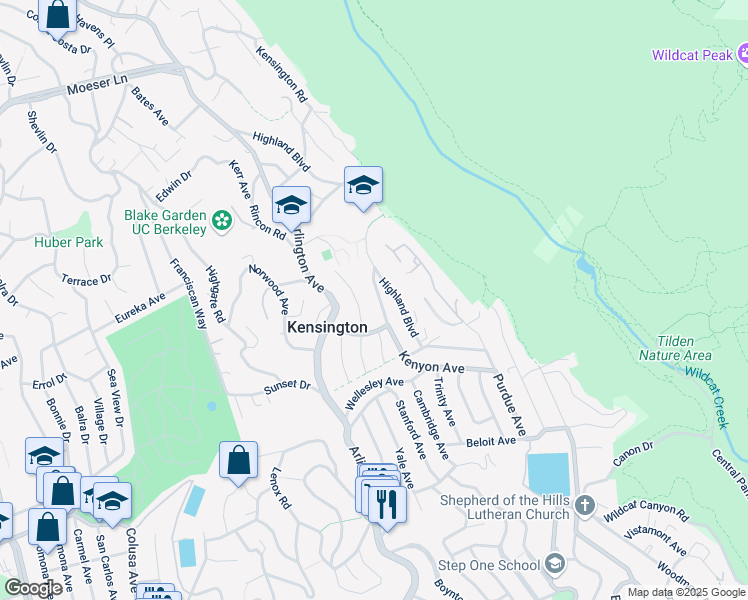 map of restaurants, bars, coffee shops, grocery stores, and more near 43 Windsor Avenue in Kensington