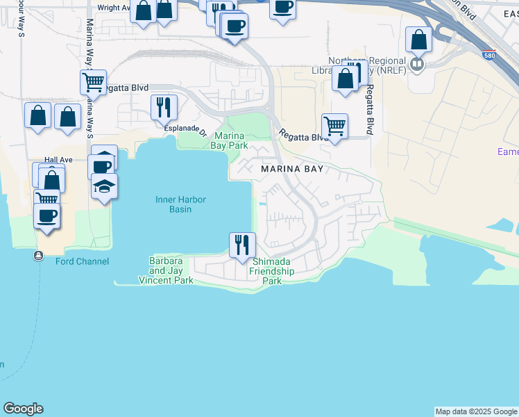 map of restaurants, bars, coffee shops, grocery stores, and more near 143 Lakeshore Court in Richmond