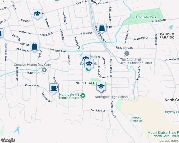 map of restaurants, bars, coffee shops, grocery stores, and more near 800 Hutchinson Road in Walnut Creek