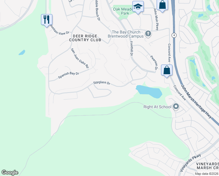 map of restaurants, bars, coffee shops, grocery stores, and more near 2565 Camel Back Road in Brentwood