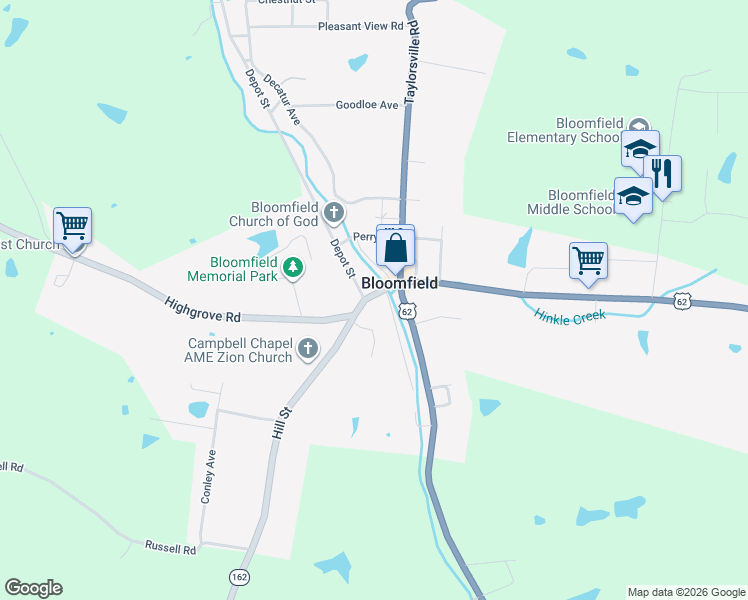map of restaurants, bars, coffee shops, grocery stores, and more near 162 Riverside Dr in Bloomfield