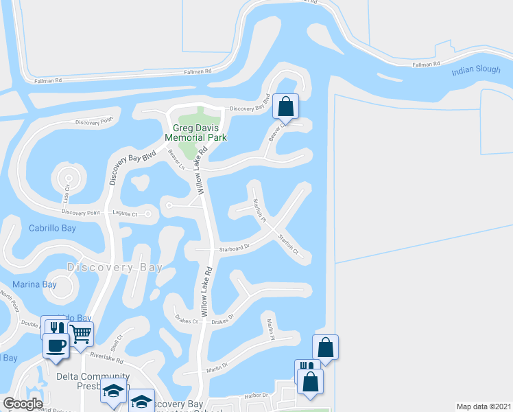 map of restaurants, bars, coffee shops, grocery stores, and more near Starfish Place in Discovery Bay