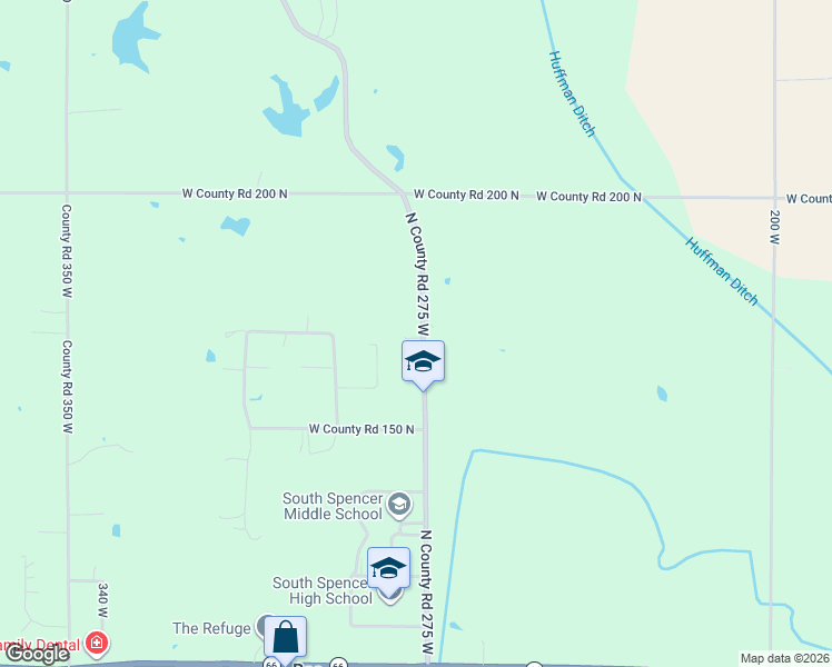 map of restaurants, bars, coffee shops, grocery stores, and more near 1108-1310 N County Road 275 W in Rockport