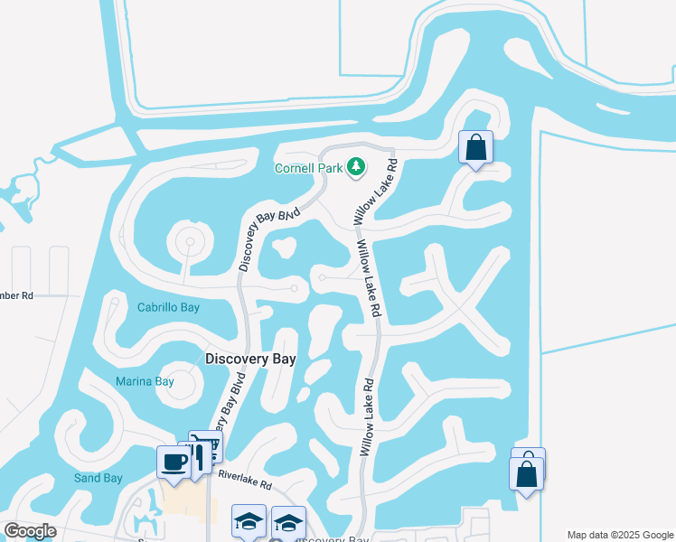 map of restaurants, bars, coffee shops, grocery stores, and more near 5375 Willow Lake Court in Discovery Bay