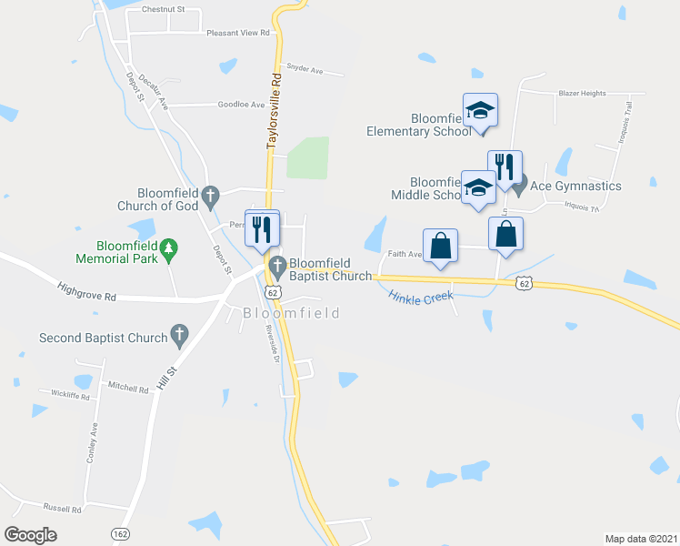 map of restaurants, bars, coffee shops, grocery stores, and more near Chaplin Road in Bloomfield