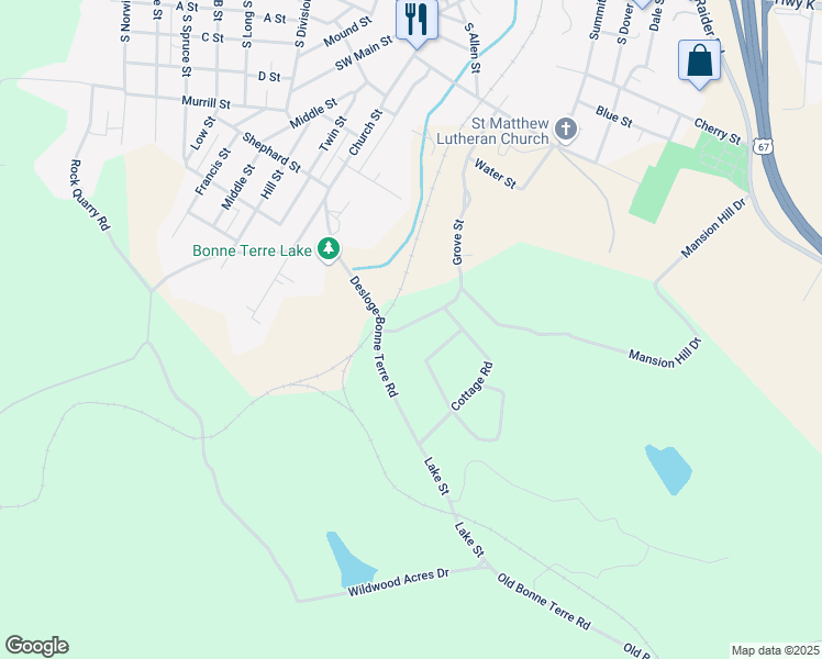 map of restaurants, bars, coffee shops, grocery stores, and more near 902 Grove Street in Bonne Terre