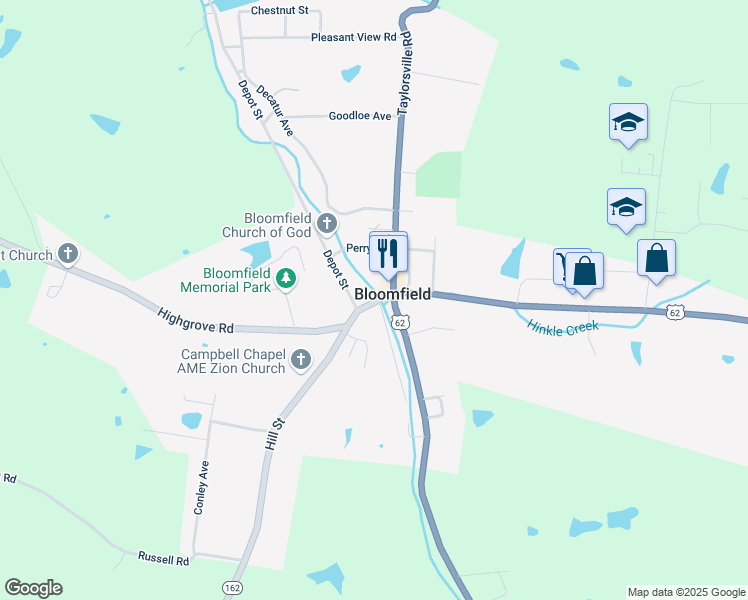 map of restaurants, bars, coffee shops, grocery stores, and more near 114 Fairfield Hill Road in Bloomfield