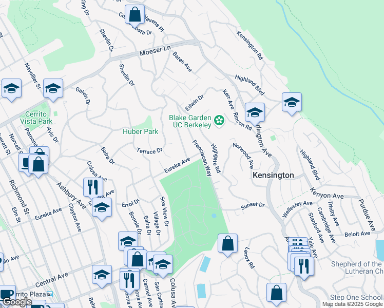 map of restaurants, bars, coffee shops, grocery stores, and more near 63 Eureka Avenue in Kensington