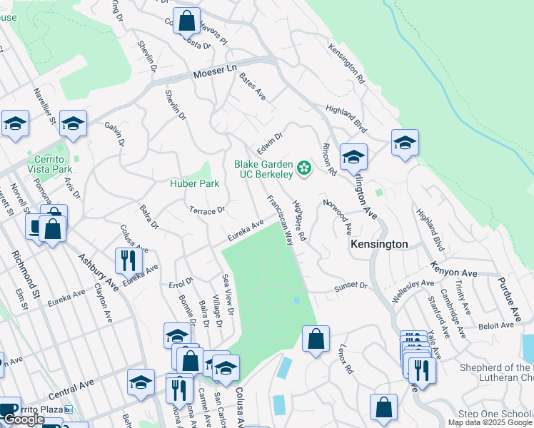map of restaurants, bars, coffee shops, grocery stores, and more near 63 Eureka Avenue in Kensington