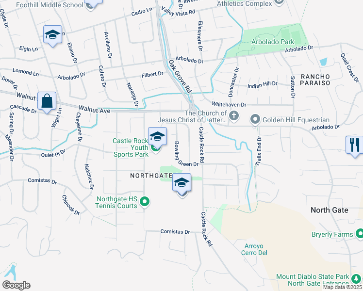map of restaurants, bars, coffee shops, grocery stores, and more near 843 Stonehaven Drive in Walnut Creek