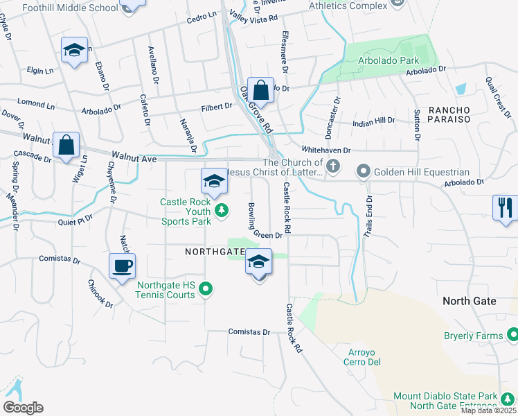map of restaurants, bars, coffee shops, grocery stores, and more near 843 Stonehaven Drive in Walnut Creek