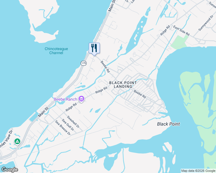 map of restaurants, bars, coffee shops, grocery stores, and more near 8015 Mire Pond 2 in Chincoteague Island