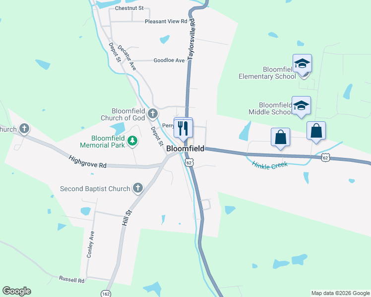 map of restaurants, bars, coffee shops, grocery stores, and more near in Bloomfield