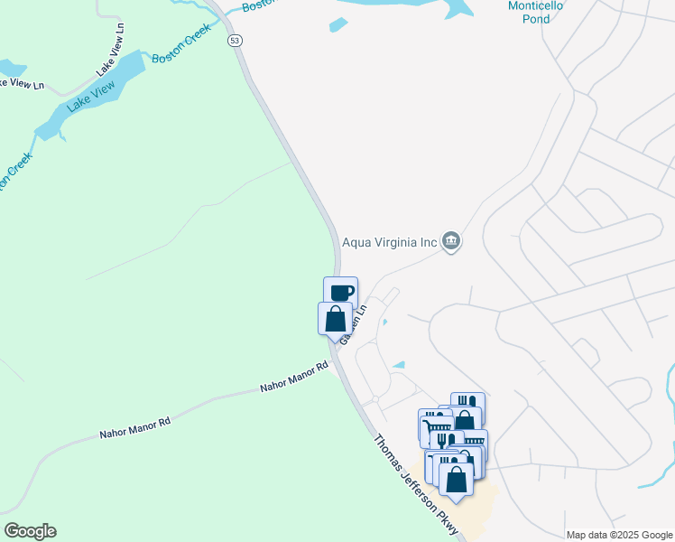 map of restaurants, bars, coffee shops, grocery stores, and more near 6586 Thomas Jefferson Parkway in Palmyra