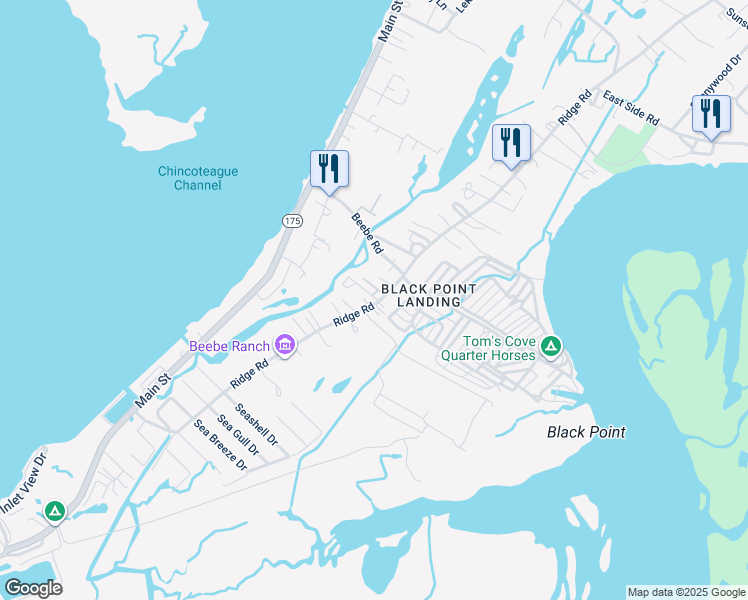 map of restaurants, bars, coffee shops, grocery stores, and more near 8096 Mire Pond 1 in Chincoteague