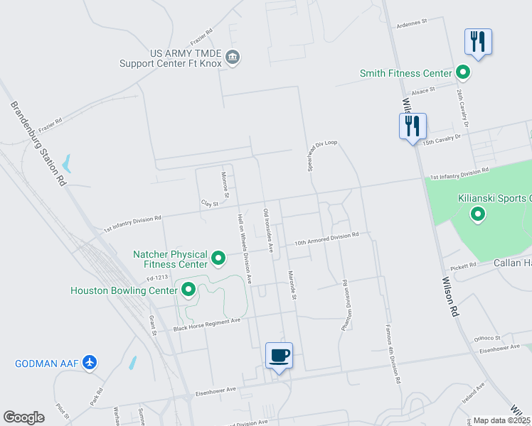 map of restaurants, bars, coffee shops, grocery stores, and more near 2366 Old Ironsides Avenue in Fort Knox