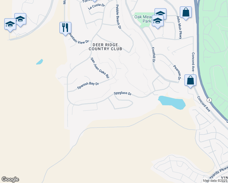 map of restaurants, bars, coffee shops, grocery stores, and more near 2461 Spyglass Drive in Brentwood