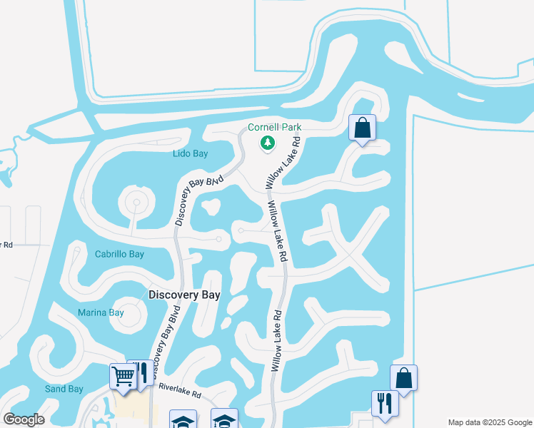 map of restaurants, bars, coffee shops, grocery stores, and more near 5399 Willow Lake Court in Discovery Bay