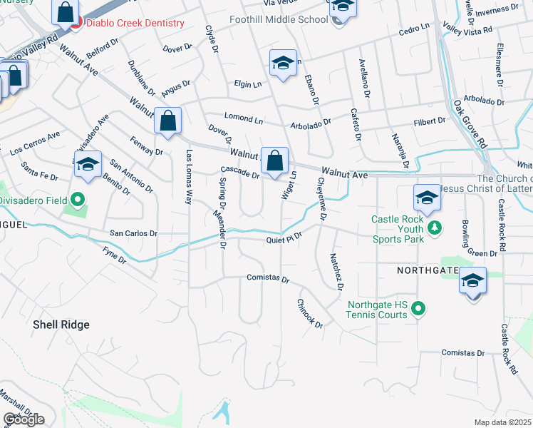 map of restaurants, bars, coffee shops, grocery stores, and more near 856 Walbrook Court in Walnut Creek