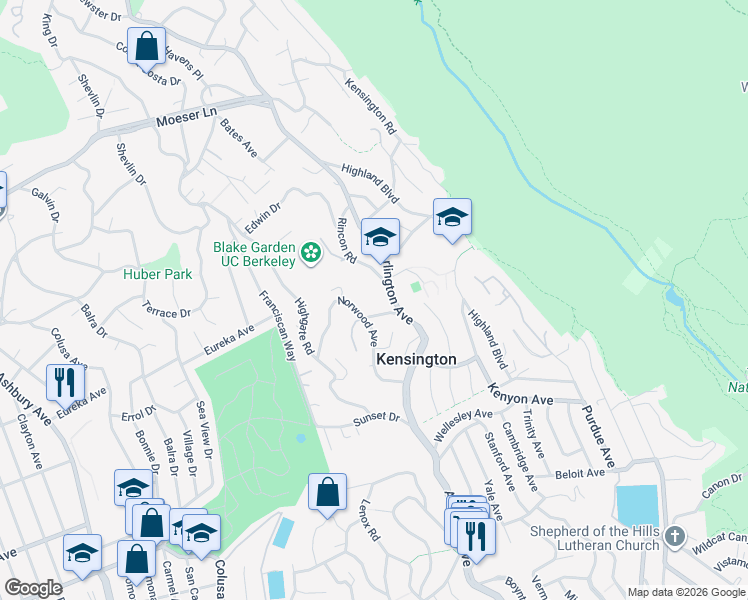 map of restaurants, bars, coffee shops, grocery stores, and more near 58 Arlington Avenue in Kensington
