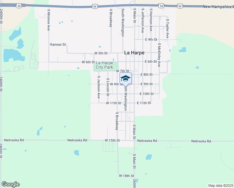 map of restaurants, bars, coffee shops, grocery stores, and more near 301 West 10th Street in La Harpe