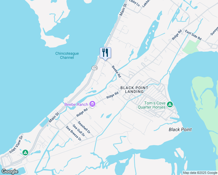 map of restaurants, bars, coffee shops, grocery stores, and more near 8039 Mire Pond 1 in Chincoteague