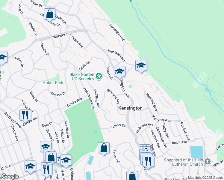 map of restaurants, bars, coffee shops, grocery stores, and more near 39 Norwood Avenue in Kensington