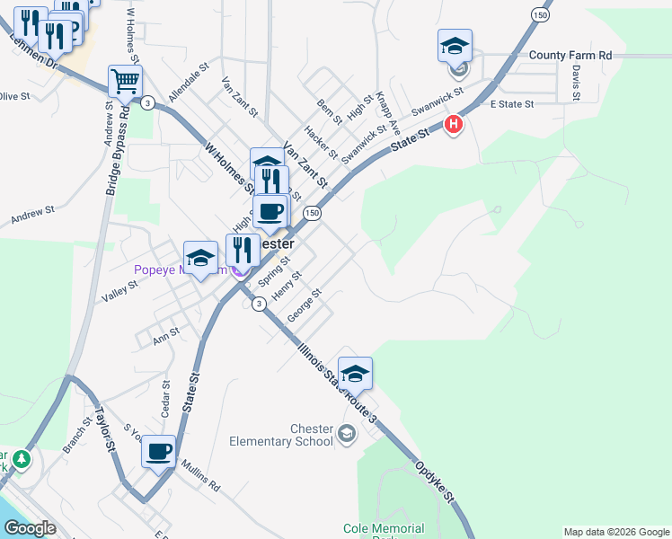 map of restaurants, bars, coffee shops, grocery stores, and more near 1144 George Street in Chester