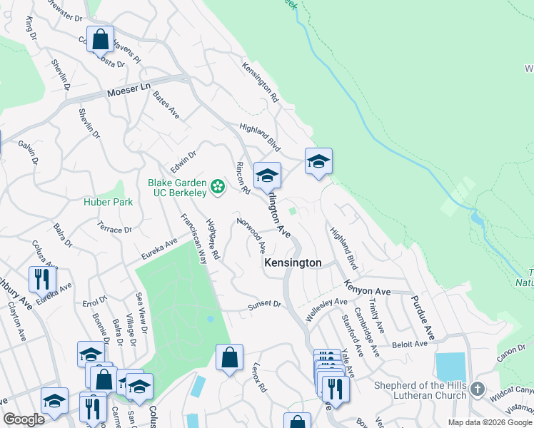 map of restaurants, bars, coffee shops, grocery stores, and more near 58 Arlington Avenue in Kensington