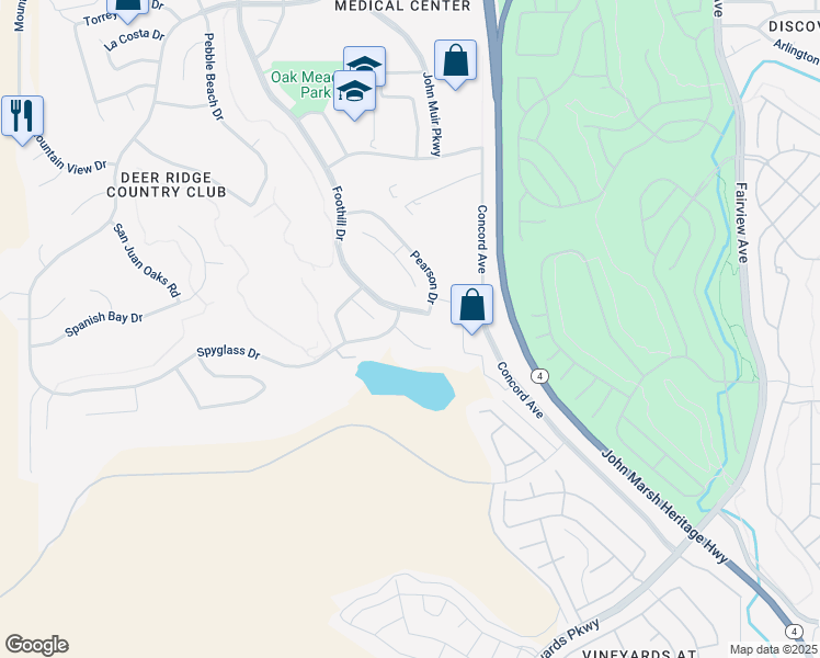 map of restaurants, bars, coffee shops, grocery stores, and more near 850 Monterey Court in Brentwood
