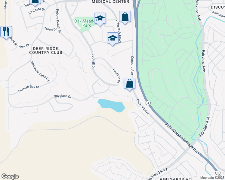 map of restaurants, bars, coffee shops, grocery stores, and more near 850 Monterey Court in Brentwood