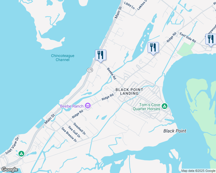 map of restaurants, bars, coffee shops, grocery stores, and more near 8039 Mire Pond 1 in Chincoteague