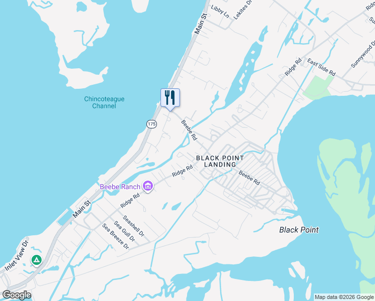 map of restaurants, bars, coffee shops, grocery stores, and more near 8015 Mire Pond 2 in Chincoteague