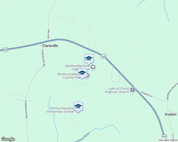 map of restaurants, bars, coffee shops, grocery stores, and more near 200 Academic Lane in Heathsville