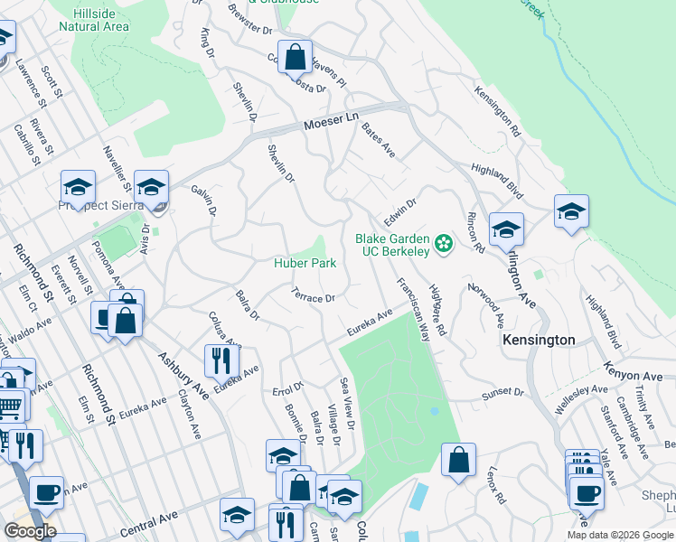 map of restaurants, bars, coffee shops, grocery stores, and more near 7981 Terrace Drive in El Cerrito