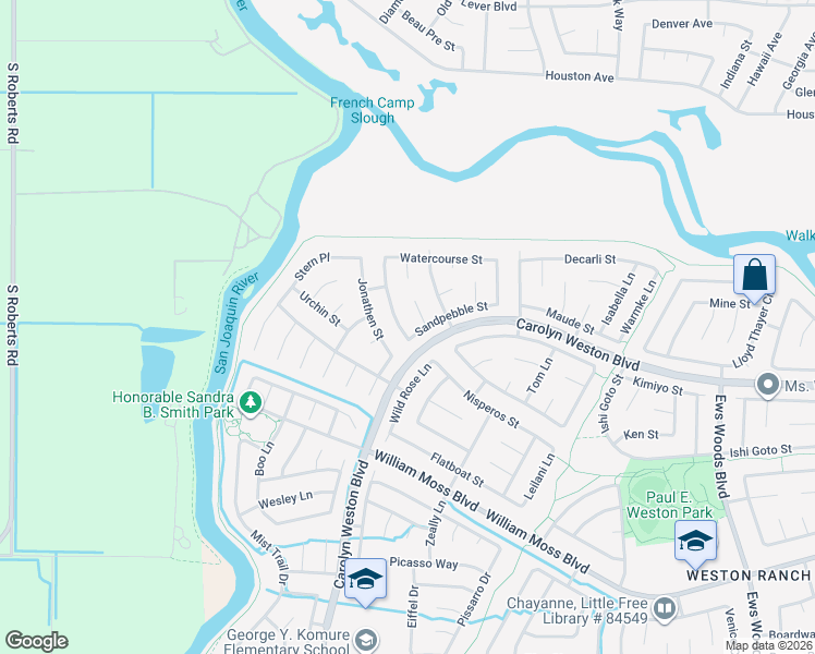 map of restaurants, bars, coffee shops, grocery stores, and more near 3387 Dayton Herzog Lane in Stockton