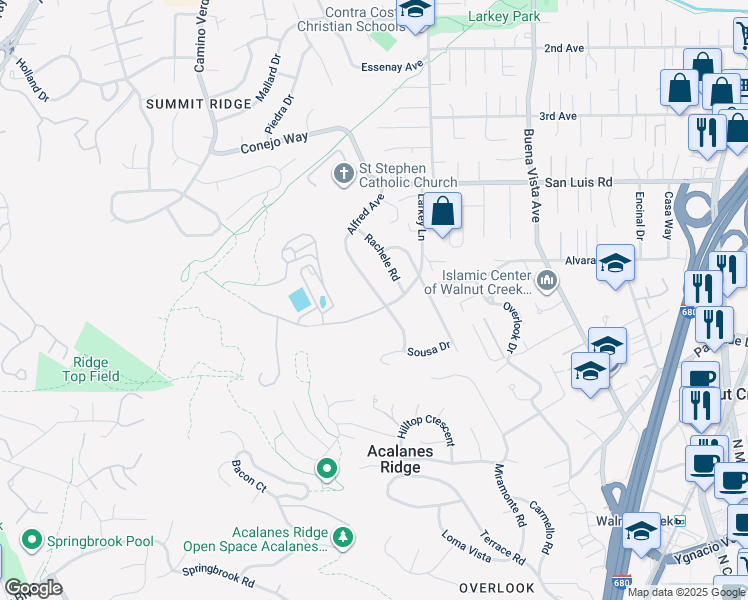 map of restaurants, bars, coffee shops, grocery stores, and more near 1015 Alfred Avenue in Walnut Creek