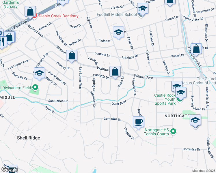 map of restaurants, bars, coffee shops, grocery stores, and more near 881 Autumn Drive in Walnut Creek