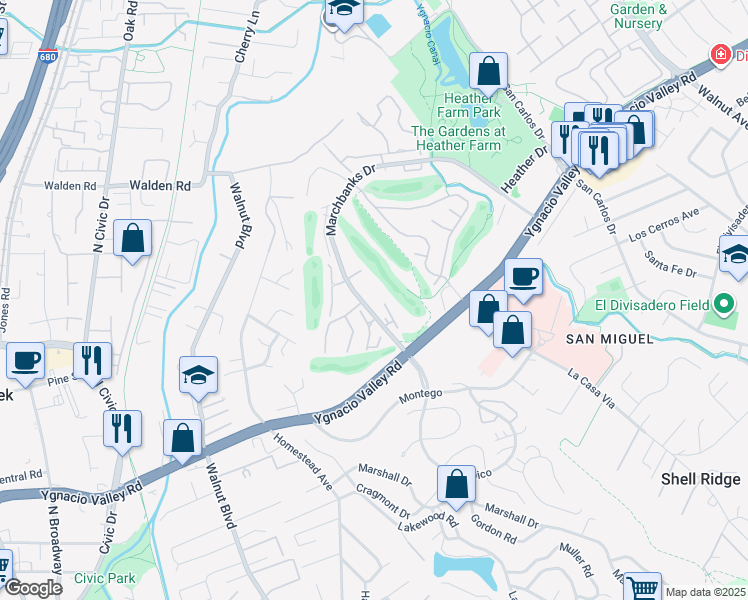 map of restaurants, bars, coffee shops, grocery stores, and more near 1469 Marchbanks Drive in Walnut Creek