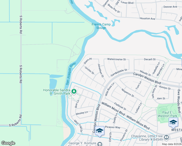 map of restaurants, bars, coffee shops, grocery stores, and more near 3170 Urchin Street in Stockton