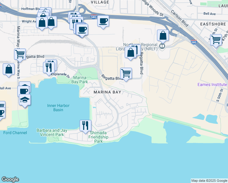 map of restaurants, bars, coffee shops, grocery stores, and more near in Richmond