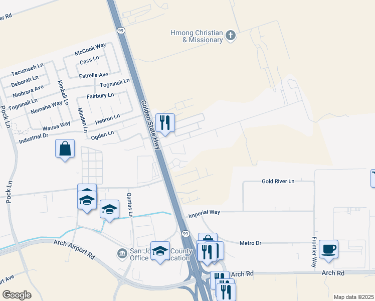 map of restaurants, bars, coffee shops, grocery stores, and more near 3654 Marfargoa Road in Stockton