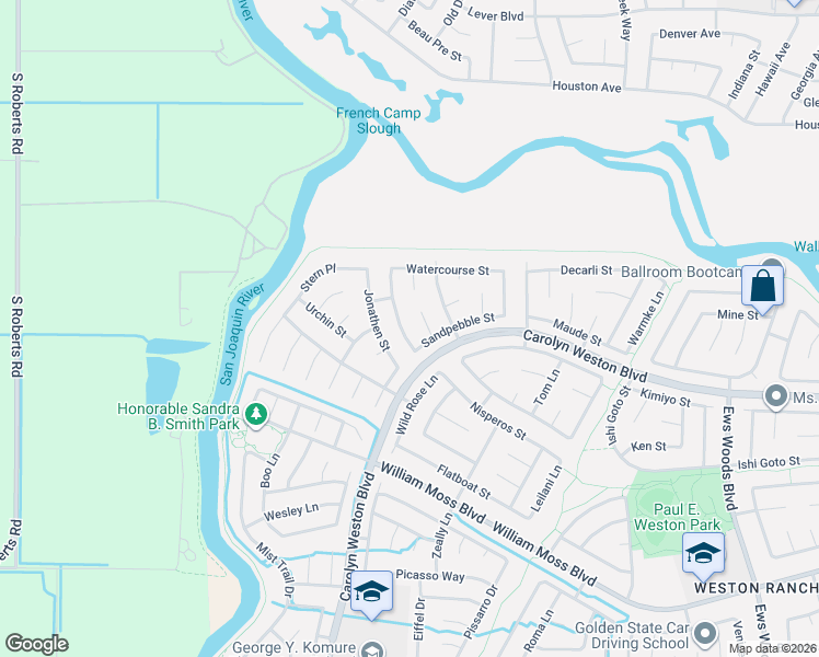 map of restaurants, bars, coffee shops, grocery stores, and more near 3311 Bea Hackman Court in Stockton