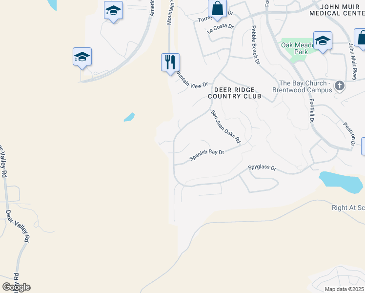 map of restaurants, bars, coffee shops, grocery stores, and more near 2900 Mesa Oak Court in Brentwood