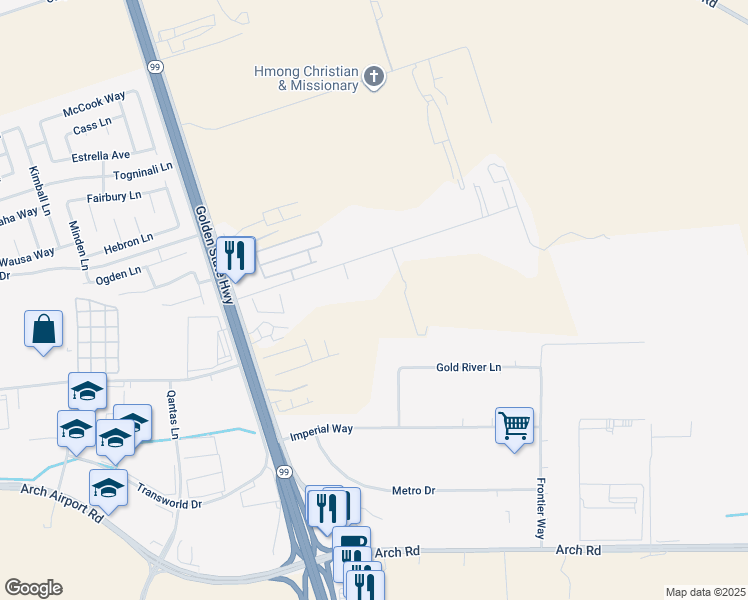 map of restaurants, bars, coffee shops, grocery stores, and more near 3912 Marfargoa Road in Stockton