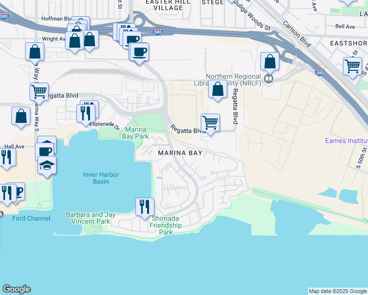 map of restaurants, bars, coffee shops, grocery stores, and more near in Richmond