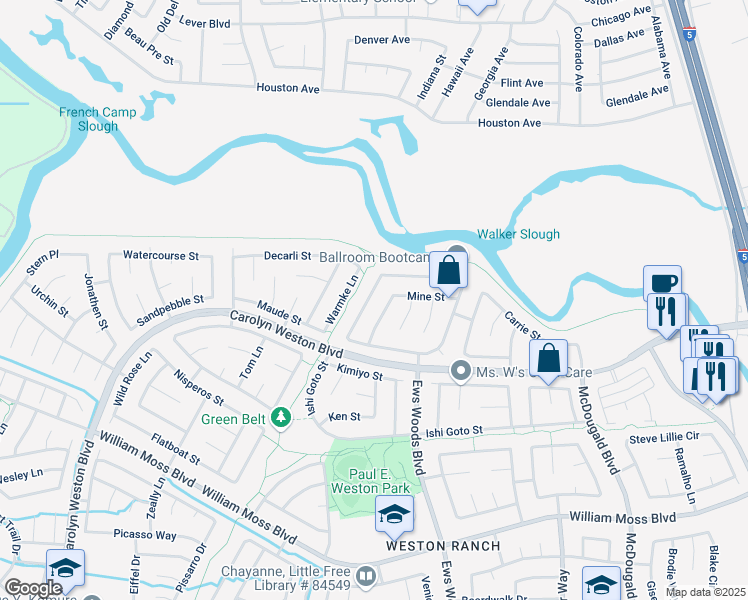 map of restaurants, bars, coffee shops, grocery stores, and more near 1380 Lloyd Thayer Circle in Stockton