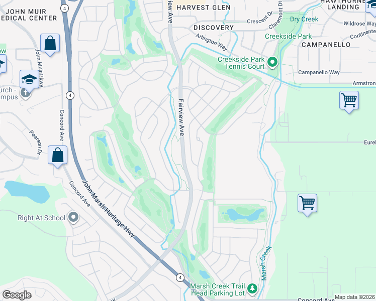map of restaurants, bars, coffee shops, grocery stores, and more near 721 Stewart Way in Brentwood