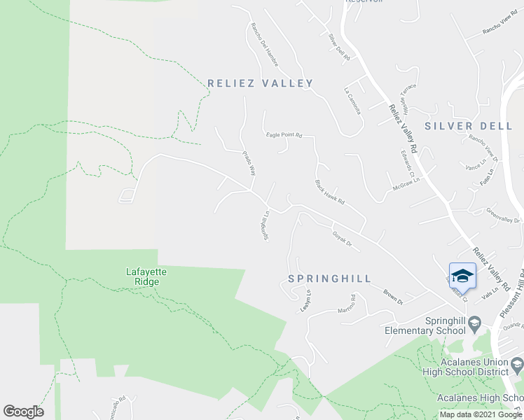 map of restaurants, bars, coffee shops, grocery stores, and more near 10 Springhill Lane in Lafayette